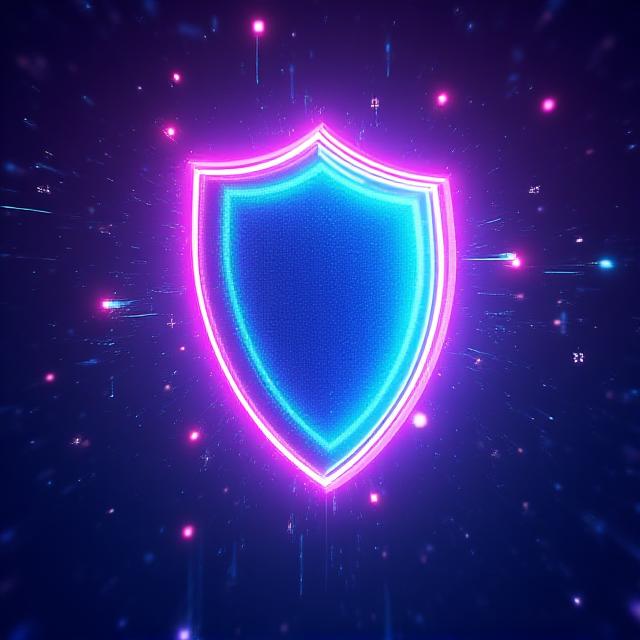 Animated 3D glowing digital shield protecting data nodes